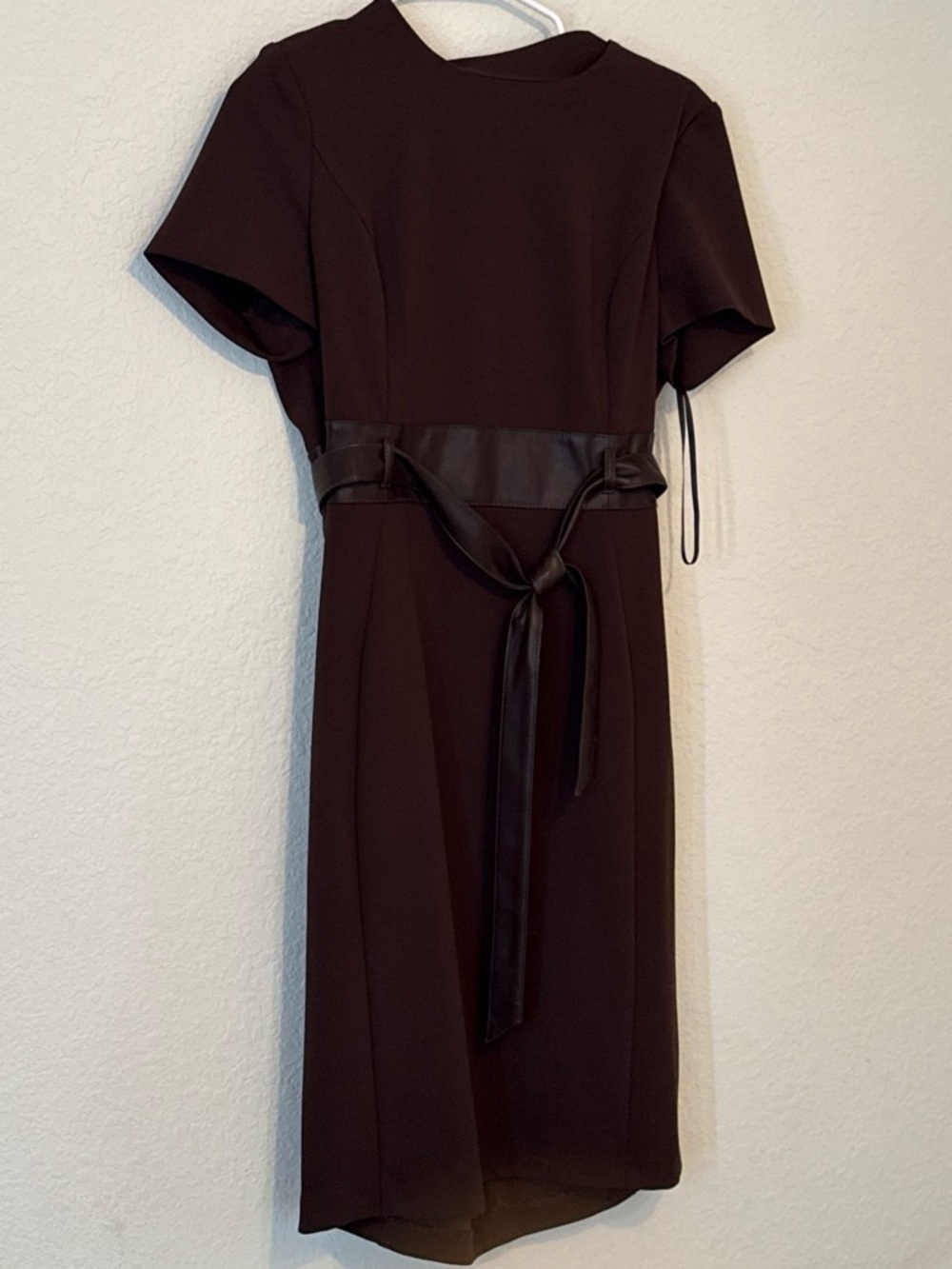& Other Stories Chocolate Brown Midi Dress with Faux-Leather Waist